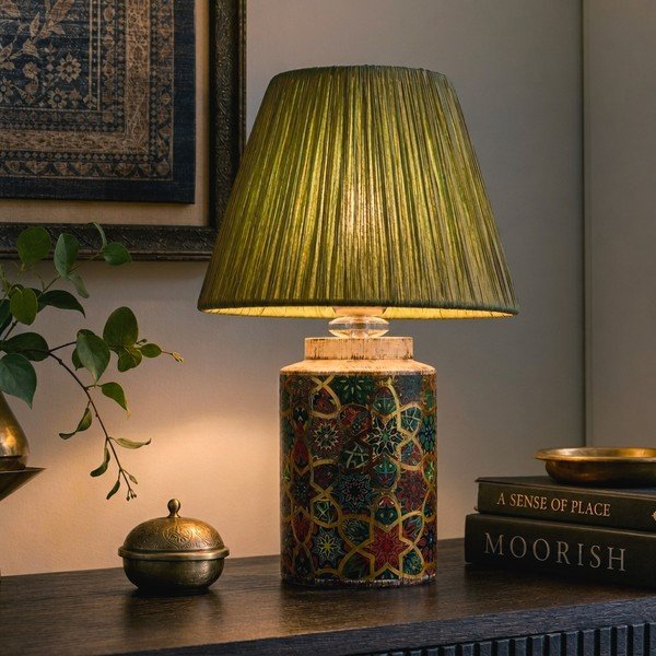 Veioză verde cu abajur din sfoară din hârtie (înălțime 38 cm) Alev – Opviq lights-image-1