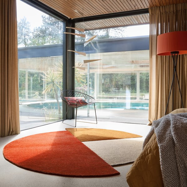 Covor cărămiziu țesut manual, rotund, din lână ø 200 cm Mia Segment – Flair Rugs-image-1