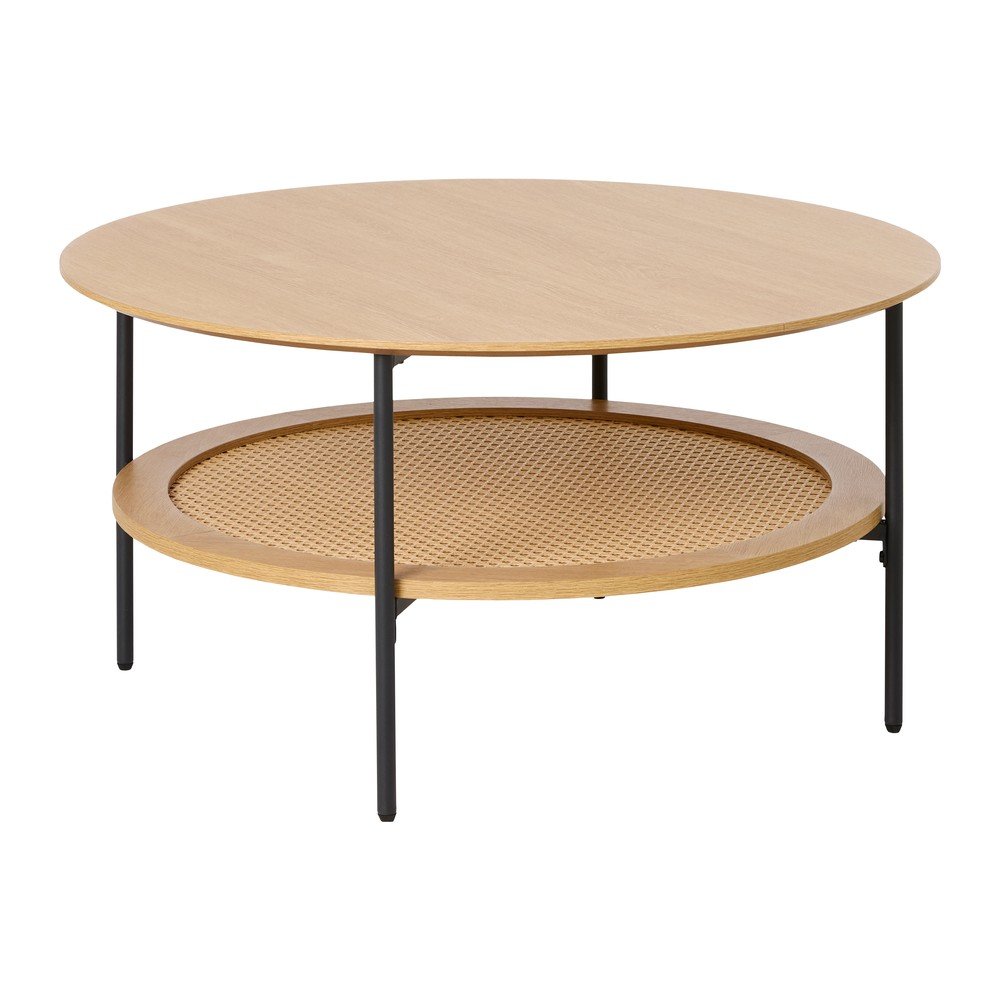 Măsuță de cafea în culoare naturală rotundă cu aspect de lemn de stejar ø 80 cm Pensacola – Unique Furniture