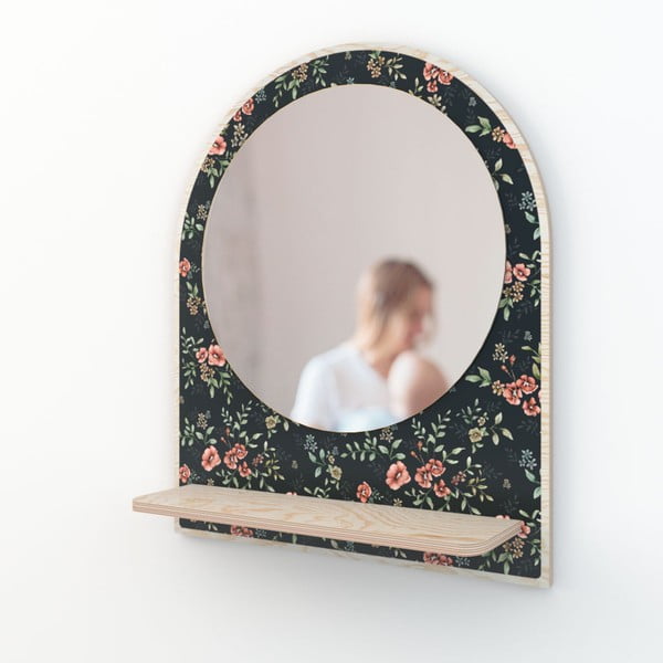 Oglindă de perete cu raft ø 35 cm French Folk - Dekornik
