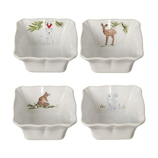 Set 4 vase de copt din gresie cu model de Crăciun Casafina Deer Friends, 12 x 12 cm