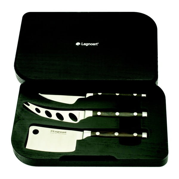 Set 3 cuțite pentru brânzeturi în cutie cadou Legnoart Latte Wenghe
