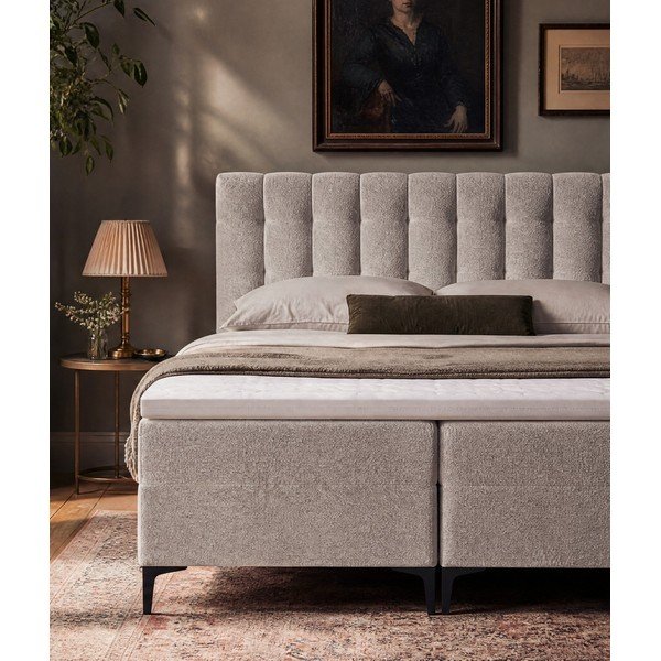 Pat boxspring taupe cu spațiu de depozitare 180x200 cm Puhala – Makamii-image-3