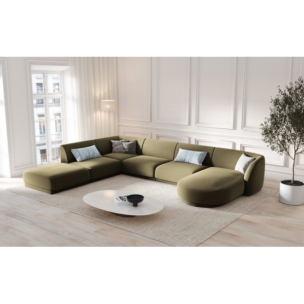 Colțar în formp de U verde cu tapițerie din catifea (colț pe partea stângă) Miley  – Micadoni Home-image-1
