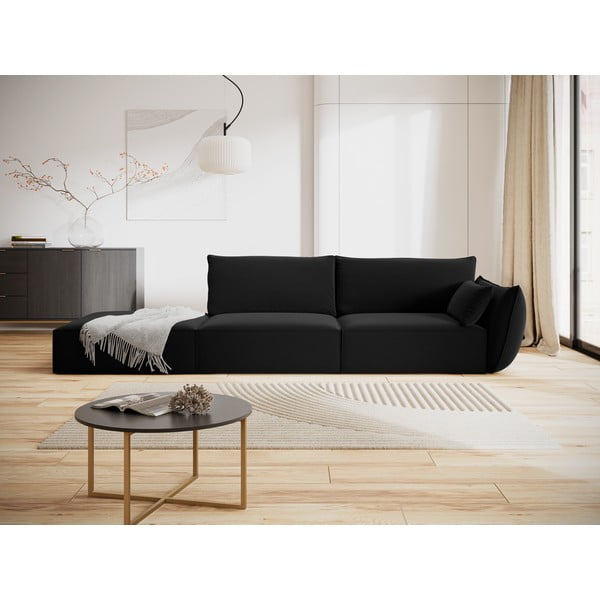 Canapea neagră cu tapițerie din catifea, cu colț pe partea dreaptă 264 cm Vanda – Mazzini Sofas-image-1