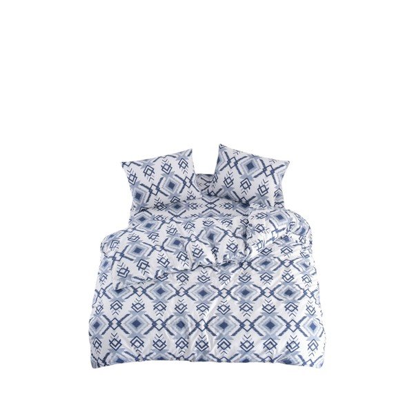 Lenjerie de pat albă-albastră pentru pat de o persoană, extinsă cu cearceaf inclus, cu 3 piese 160x220 cm Geometric – Mila Home
