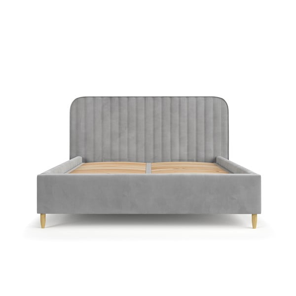 Pat matrimonial gri tapițat cu spațiu de depozitare cu somieră 160x200 cm Noto – Maison de Rêve-image-2