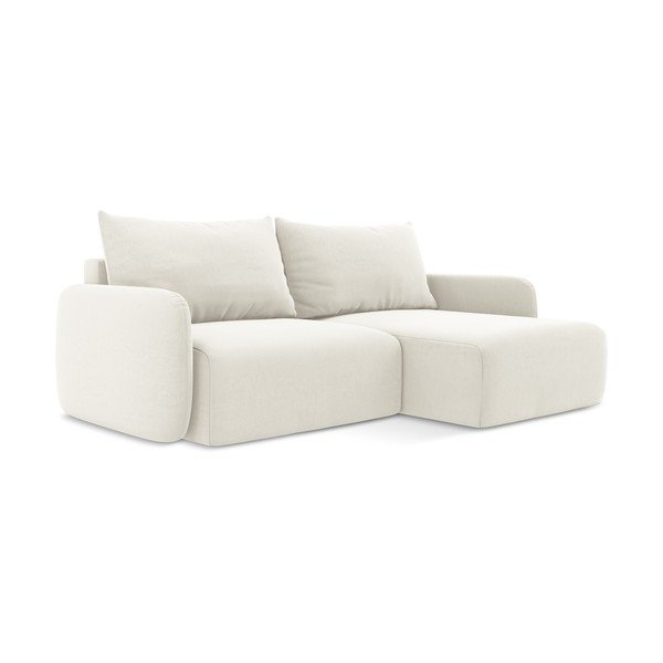 Colțar crem extensibil/cu spațiu de depozitare cu tapițerie din catifea (cu colț pe partea dreaptă/cu șezlong) Kalena – Makamii-image-2