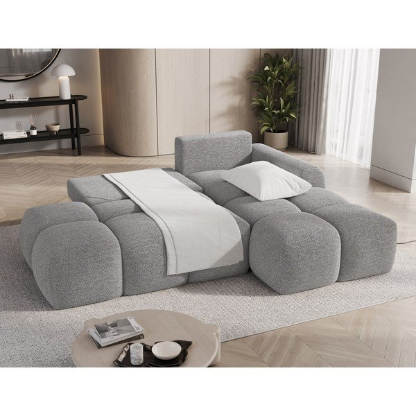Colțar gri extensibil/cu spațiu de depozitare cu tapițerie din țesătură bouclé (cu colț pe partea dreaptă/cu șezlong) Vittario – ELTAP-image-4