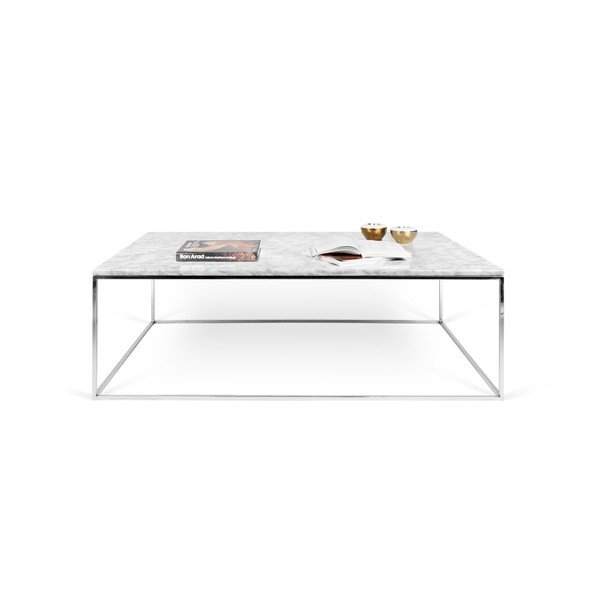 Măsuță TemaHome Gleam din marmură, cu picioare cromate, 120 cm, alb-image-1