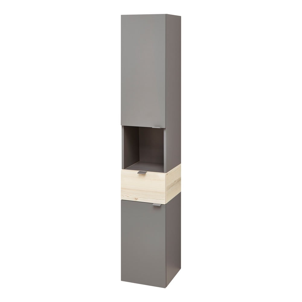 Dulap de baie gri-în culoare naturală cu aspect de lemn de pin 170x30 cm Quickset 394 – Pelipal