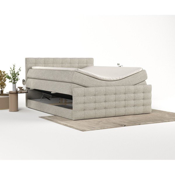 Pat boxspring bej cu spațiu de depozitare 160x200 cm Blend – Maison de Rêve-image-2
