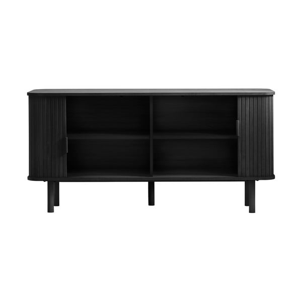 Comodă neagră joasă cu aspect de lemn de stejar cu ușă glisantă 76x160 cm Cavo – Unique Furniture-image-3