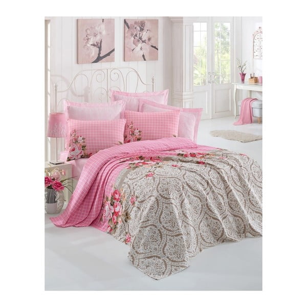 Cuvertură subțire de pat Isabel, 160 x 235 cm, roz - bej 