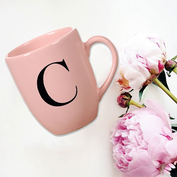 Cană din ceramică Vivas Letter C, 330 ml, roz