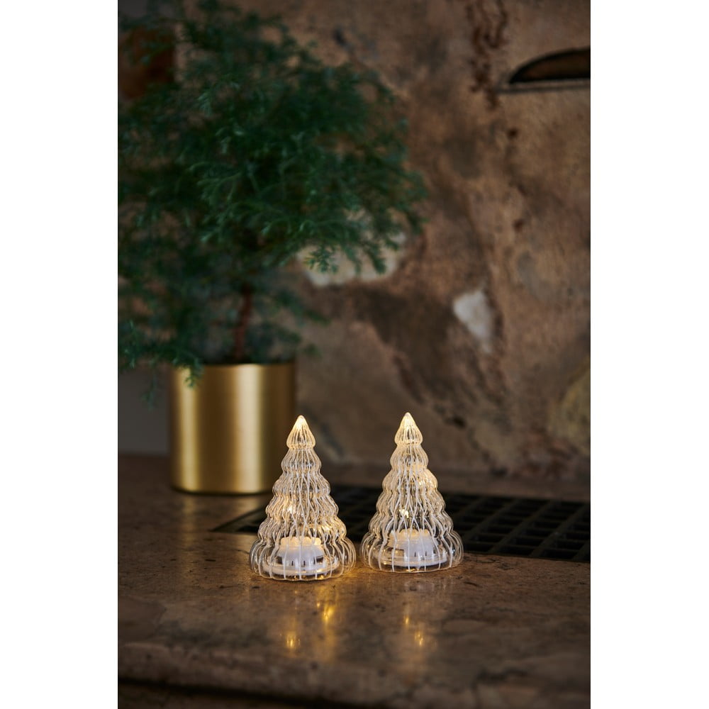 Set 2 decorațiuni cu lumină LED Sirius Lucy Tree White, înălțime 9 cm