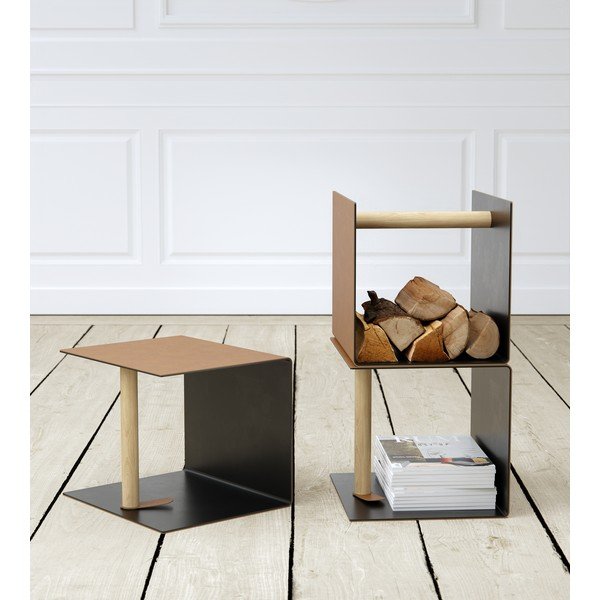 Cutie de depozitare neagră/în culoare naturală din metal și din piele ecologică decorativă 32x38x31 cm Bull – LIND DNA-image-1