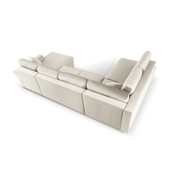 Colțar bej extensibil, cu spațiu de depozitare cu tapițerie din catifea (cu colț pe partea stângă, în formă de "U") Kyoto – Cosmopolitan Design-image-4