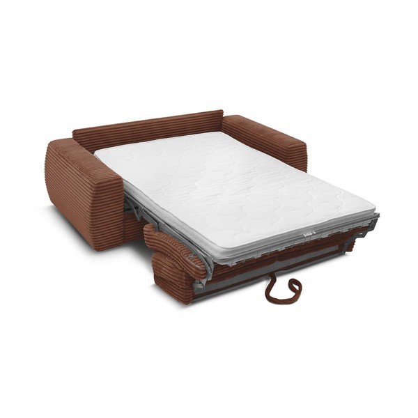 Canapea portocalie pentru dormitul zilnic/extensibilă cu tapițerie din catifea reiată  240 cm Hugo – Bobochic Paris-image-3