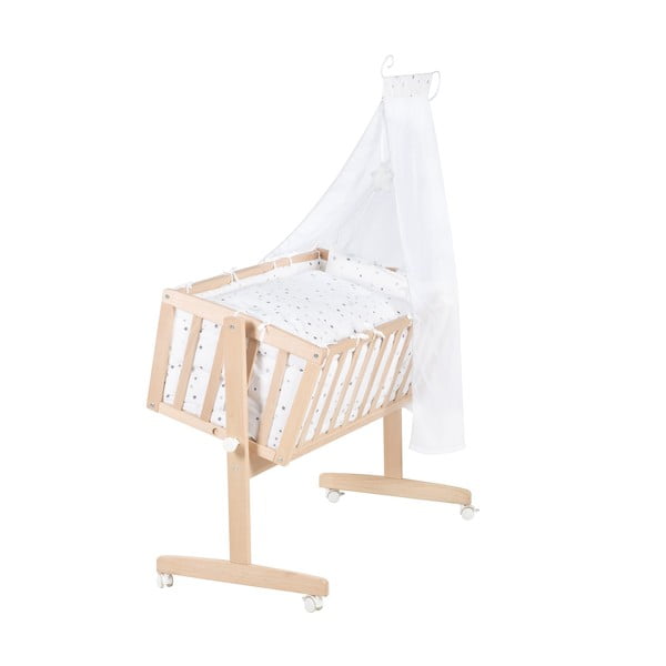 Pătuț leagăn  în culoare naturală din lemn de fag cu roți/cu baldachin 40x90 cm – Roba-image-2