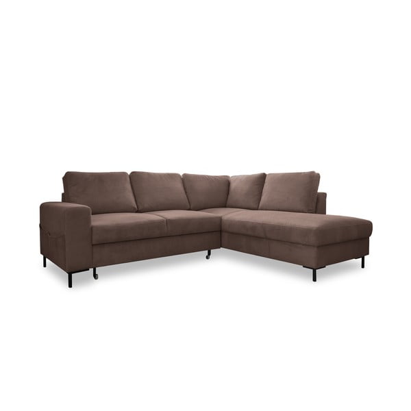 Colțar maro extensibil cu tapițerie din catifea reiată  (cu colț pe partea dreaptă) Lofty Lilly – Miuform