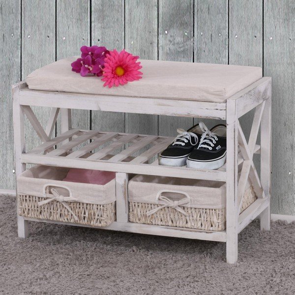 Băncuță cu spațiu de depozitare Mendler Shabby Shoe, alb-image-1