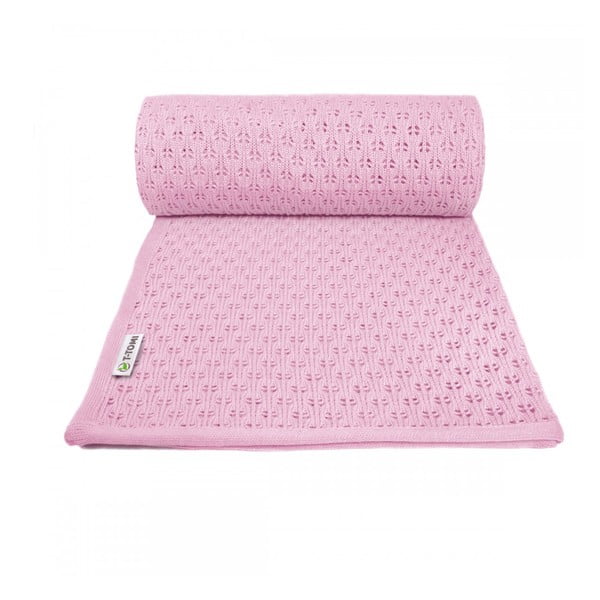 Pătură tricotată din amestec de bumbac pentru copii T-TOMI Summer, 80 x 100 cm, roz