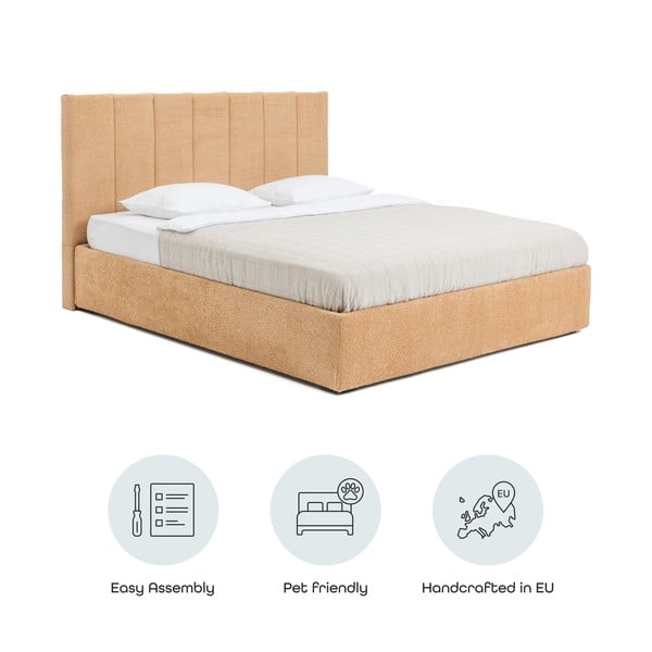 Pat matrimonial galben muștar tapițat cu spațiu de depozitare cu somieră 180x200 cm Thessa Bold Line – Bonami Selection-image-4