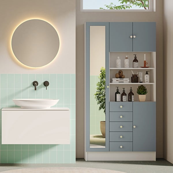 Dulap de baie alb-gri 90x182 cm Combi – TemaHome-image-1