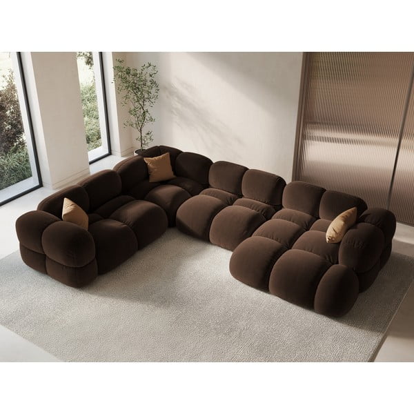 Colțar maro închis cu tapițerie din catifea (cu colț pe partea stângă/în formă de "U") Loretto – Cosmopolitan Design-image-1