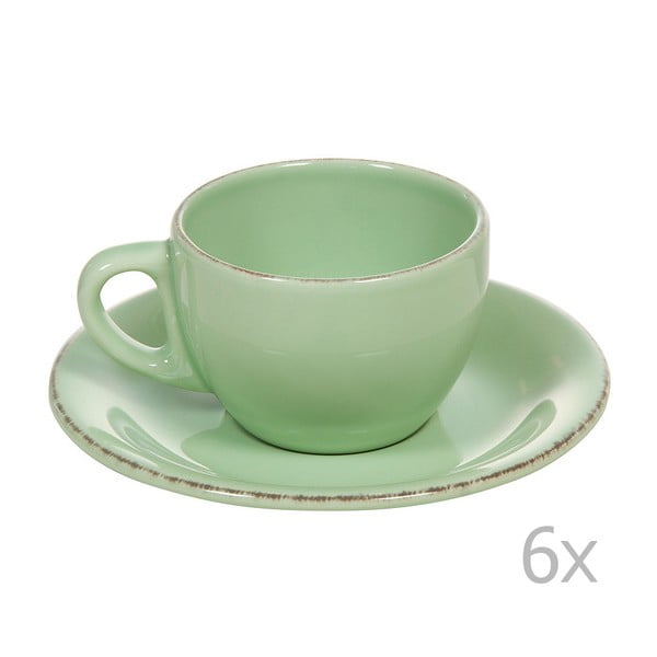 Set 6 cești cu farfurie din ceramică Santiago Pons, verde 