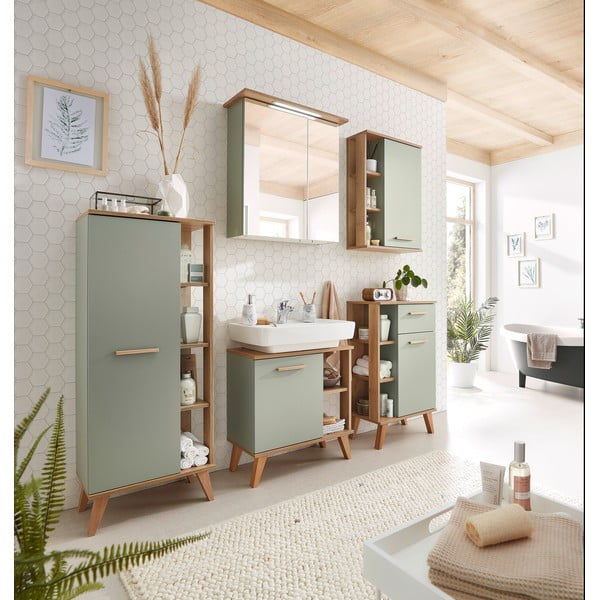 Dulap de baie verde cu aspect de lemn de stejar 51x90 cm Set 923 - Pelipal-image-1