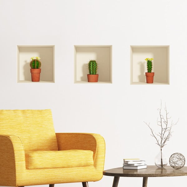 Set 3 autocolante Ambiance cu efect 3D Ambiance Cactus