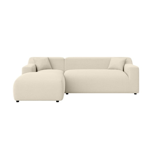 Colțar bej-crem cu tapițerie din catifea reiată  (cu colț pe partea stângă, cu șezlong) Martin – Ropez