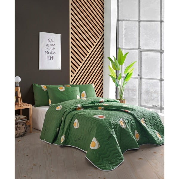 Cuvertură de pat cu 2 fețe de pernă pentru copii Mijolnir Avocado, 200 x 220 cm