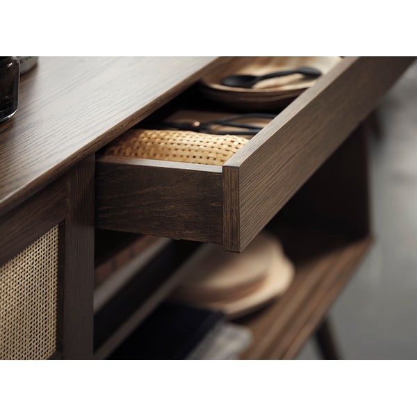 Comodă maro închis joasă cu aspect de lemn de stejar cu ușă glisantă 180x80 cm Barrali – Unique Furniture-image-4