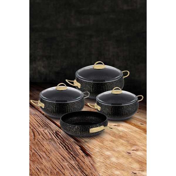 Set 4 vase de gătit din aluminiu cu 3 capace Güral Porselen Ruby, negru-image-1