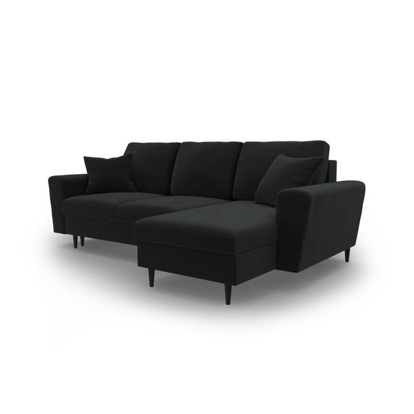 Colțar negru extensibil, cu spațiu de depozitare cu tapițerie din catifea Kyoto – Cosmopolitan Design-image-4