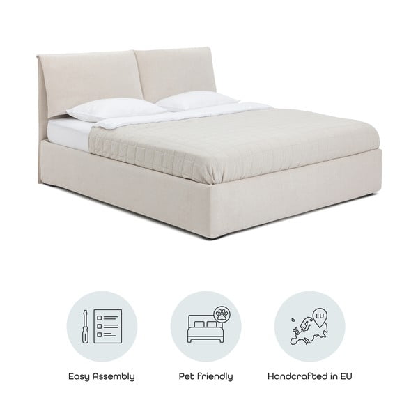 Pat matrimonial bej tapițat cu spațiu de depozitare cu somieră 180x200 cm Thessa Pillow – Bonami Selection-image-4