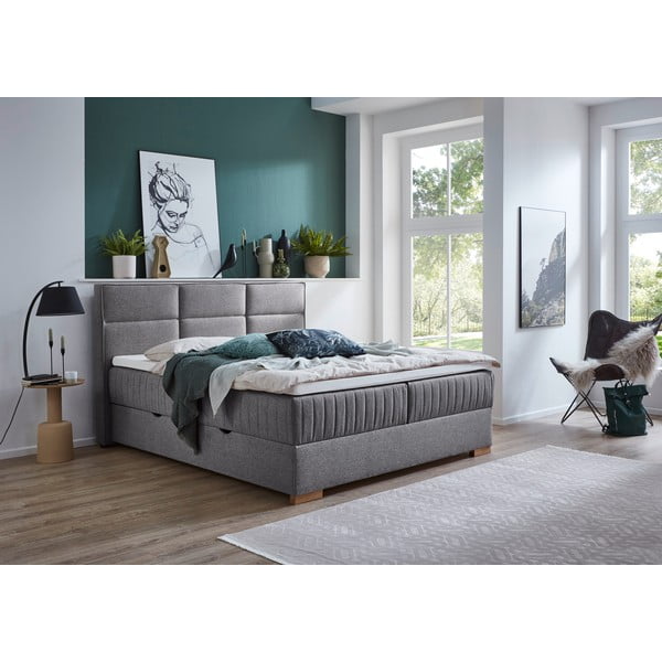Pat boxspring gri cu spațiu de depozitare 160x200 cm Tambo – Meise Möbel-image-1