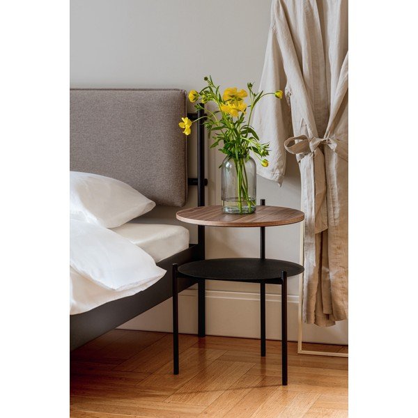 Noptieră neagră/în culoare naturală închisă cu blat cu aspect de lemn de nuc Tu – noo.ma-image-4