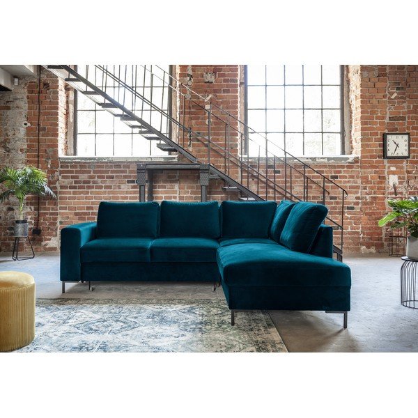 Colțar turcoaz extensibil cu tapițerie din catifea (cu colț pe partea dreaptă) Lofty Lilly – Miuform-image-3