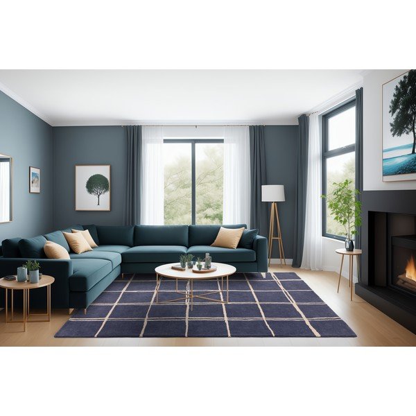 Covor albastru țesut manual din lână 160x230 cm – Asiatic Carpets-image-2