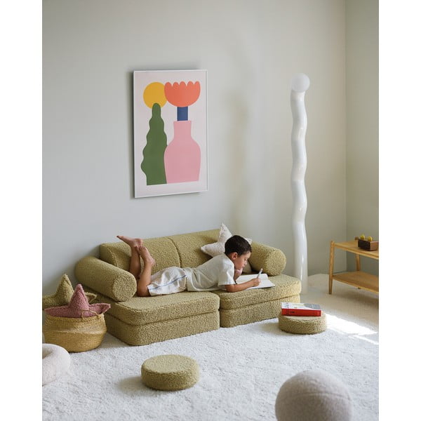 Canapea pentru copii verde cu tapițerie din țesătură bouclé 132 cm Settee – Wigiwama-image-3