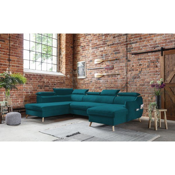 Colțar turcoaz extensibil cu tapițerie din catifea (cu colț pe partea stângă /în formă de "U") Sweet Harmony – Miuform-image-4