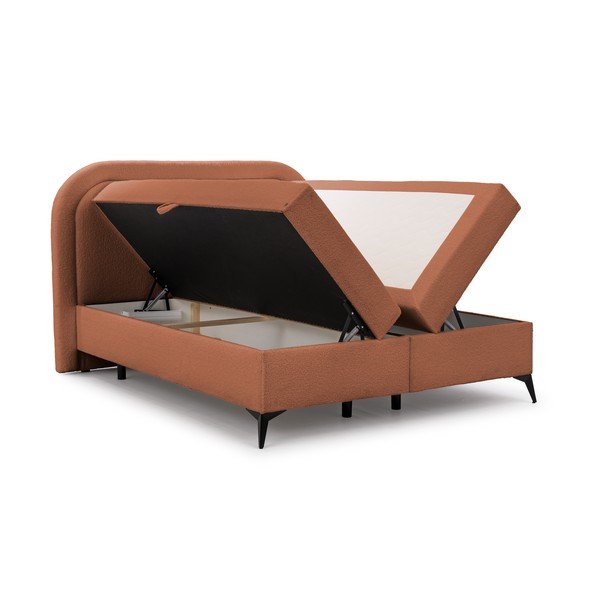 Pat boxspring portocaliu cu spațiu de depozitare 200x200 cm Ornes – Ropez-image-3