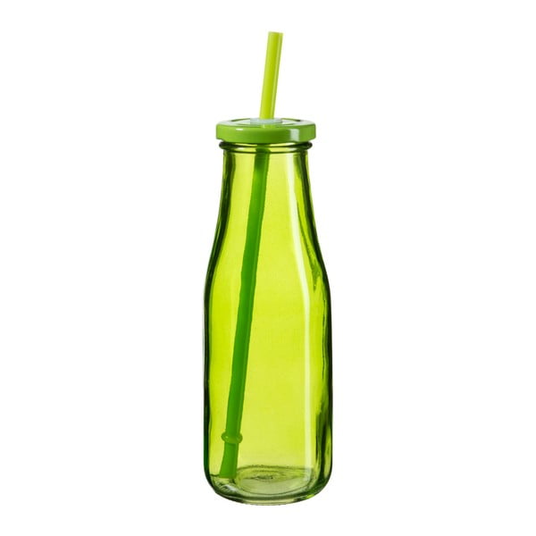Sticlă cu capac și pai SUMMER FUN II BUNT, 440 ml, verde