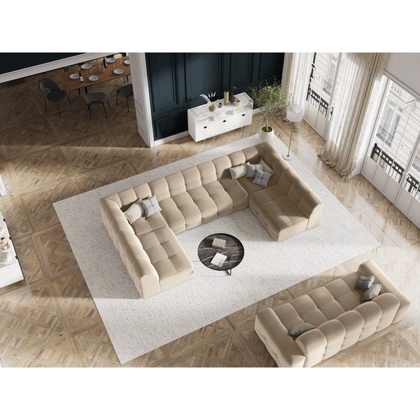 Canapea bej cu tapițerie din catifea 222 cm Kendal – Micadoni Home-image-1