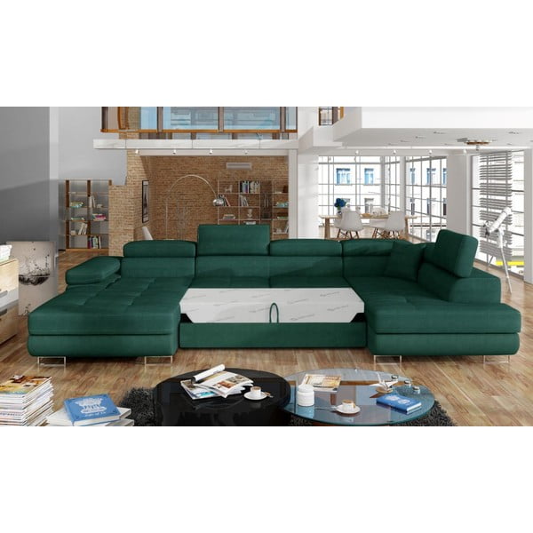 Colțar verde extensibil/cu spațiu de depozitare cu tapițerie din catifea (cu colț pe partea dreaptă/în formă de "U") Rodrigo – ELTAP-image-2