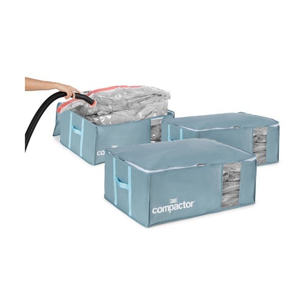 Cutii de depozitare pentru haine 3 buc. din plastic cu vacuum 65x45x27 cm Blue Edition – Compactor-image-4